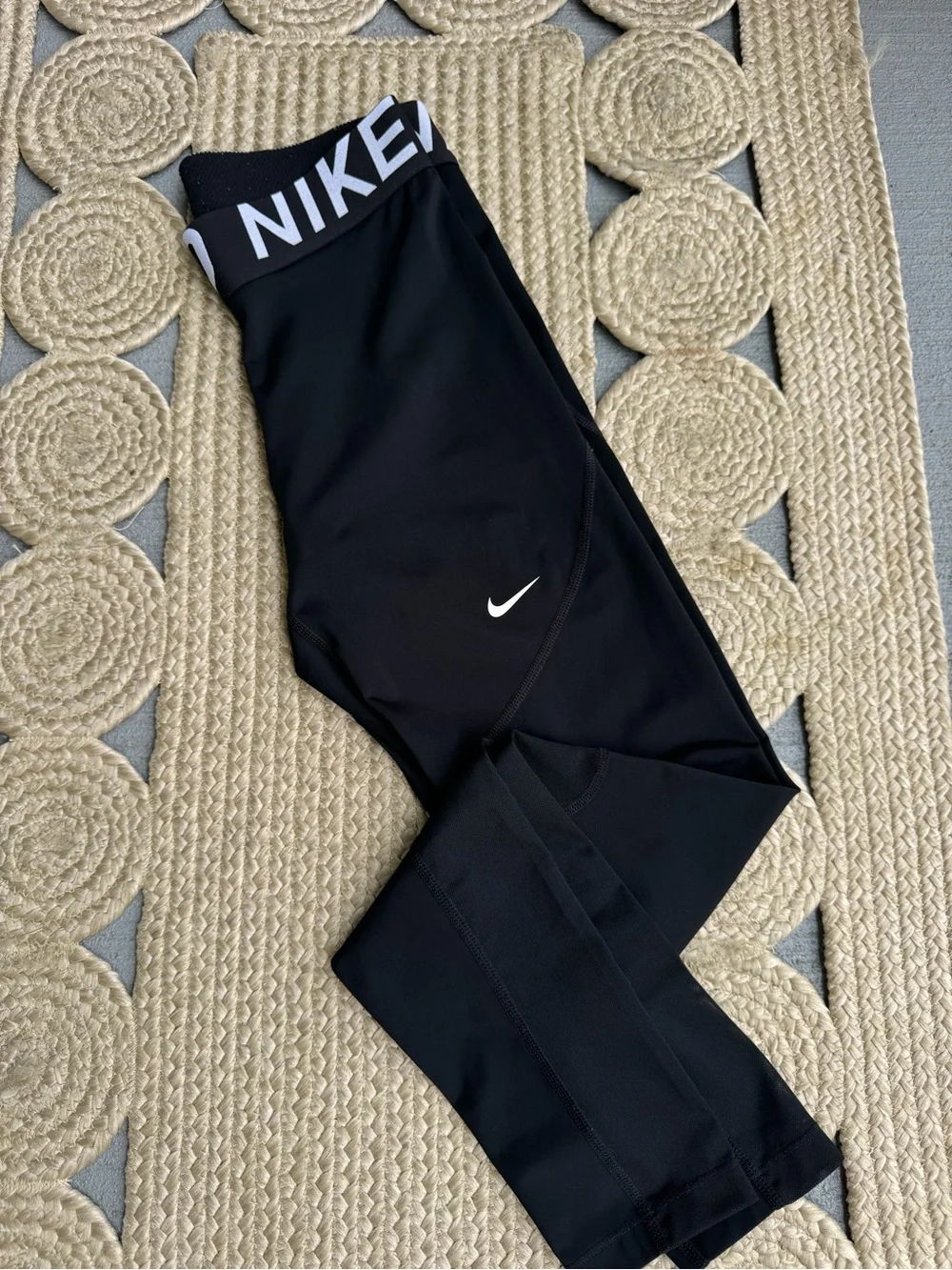 Nike Pro Black Dri-Fit Leggings Mesh Panels Wide Waistband M